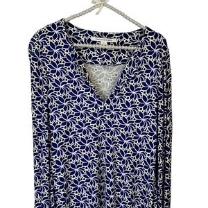 Diane von Furstenburg Reina Blue Floral‎ Midi Dress SZ 4